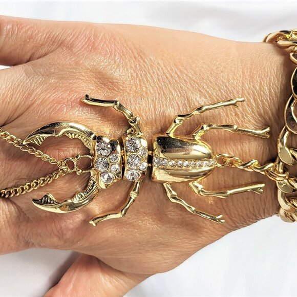 Large Beetle ring cuff bracelet connected ring Cuff Bracelets Set -Men /Women - Picture 6 of 10